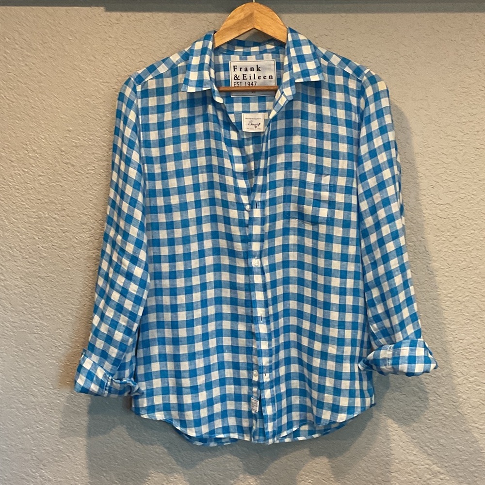 Frank & Eileen Linen Blue and White Plaid Shirt